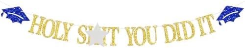 Congrats You Did It Banner Gold Blue Glitter