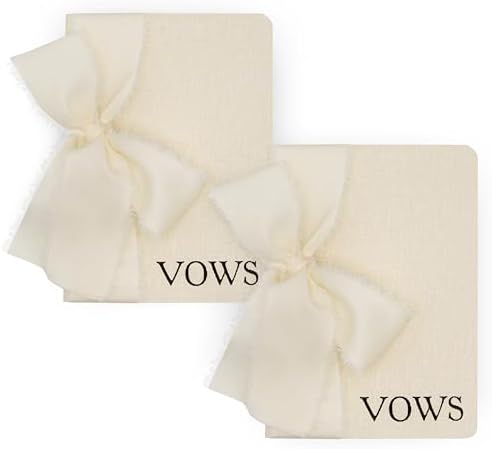 Cream Embossed Slim Vow Books with Ribbon Set of 2
