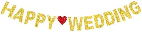 Totelux Gold Glitter Wedding Banner with Heart Design