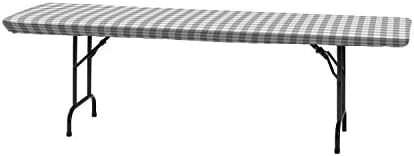 Gray and White Buffalo Check 30 x 96 Plastic Tablecloth