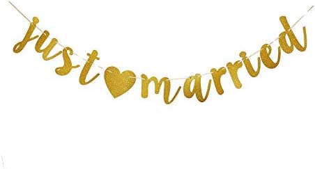 Just Married Banner Gold Wedding Party Sign