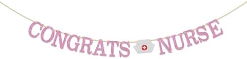 Pink Glitter Congrats Nurse Banner 3x5
