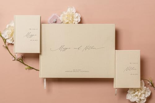 Modern Album Designs Personalized Wedding Book Set - Cream