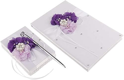 Wedding Guest Book and Pen Set Purple