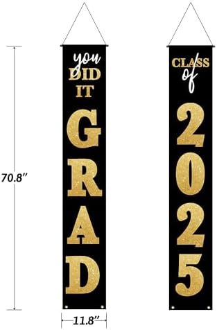 Class of 2025 Graduation Banner Black Gold Porch Sign