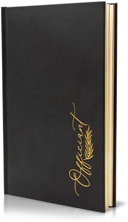 Wedding Officiant Book - Modern Minimalist Black Hardcover with Gold Embossed Design