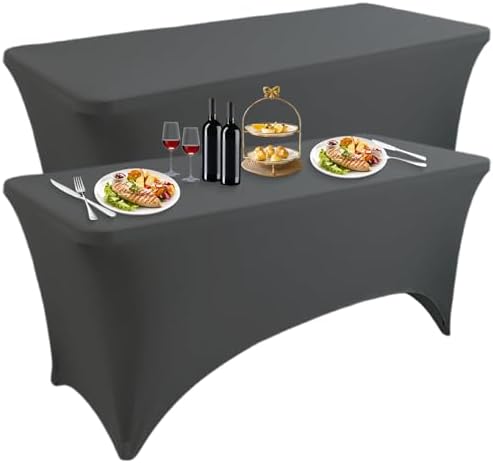 2 Pack Dark Grey Stretch Spandex Table Covers 4FT
