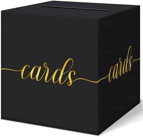 QIKSION Gold Foil Black Card Box for Graduation and Events