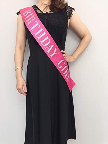 Birthday Girl Sash for Women Hot Pink Satin with Silver Glitter