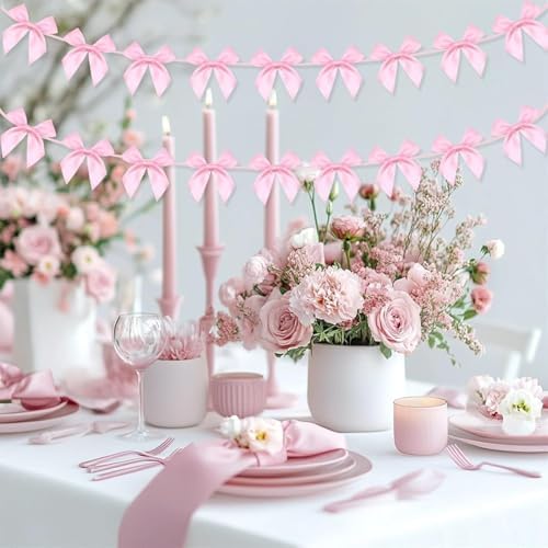 Pink Bow Banner Garland 2 Strings with 13 Pink Bows Each