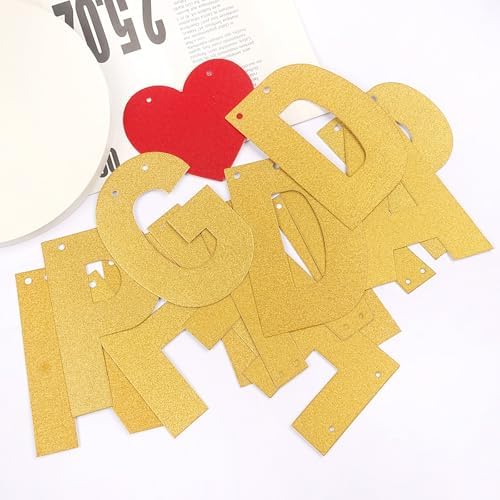 Totelux Gold Glitter Wedding Banner with Heart Design