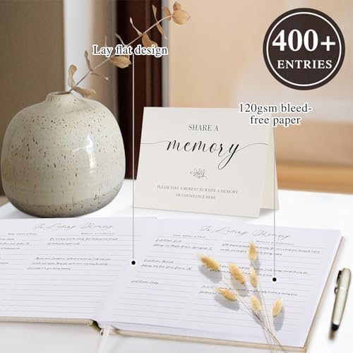 Lanpn Blue Linen Funeral Guest Book with Memory Table Sign