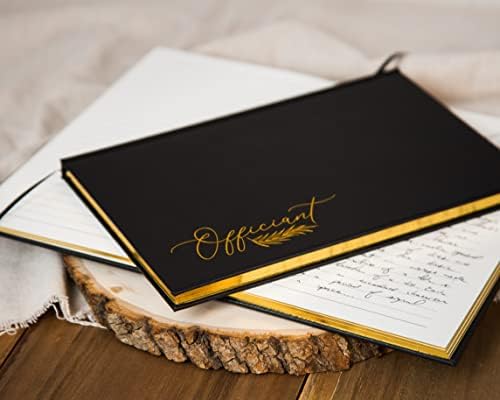Wedding Officiant Book - Modern Minimalist Black Hardcover with Gold Embossed Design
