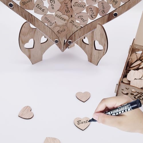 Heart Wedding Guest Book Set with 100 Wooden Hearts and Drop Box