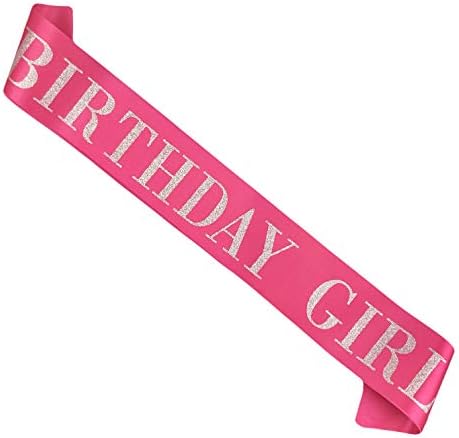 Birthday Girl Sash for Women Hot Pink Satin with Silver Glitter