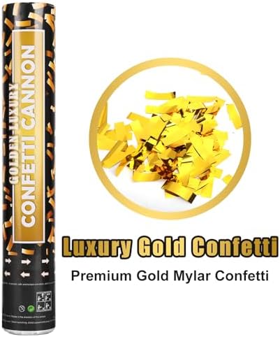 Gold Confetti Cannon 5 Packs 12 Inch Party Poppers