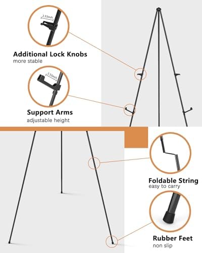 INCLY Black 6 Pack Folding Easels with Carry Bag