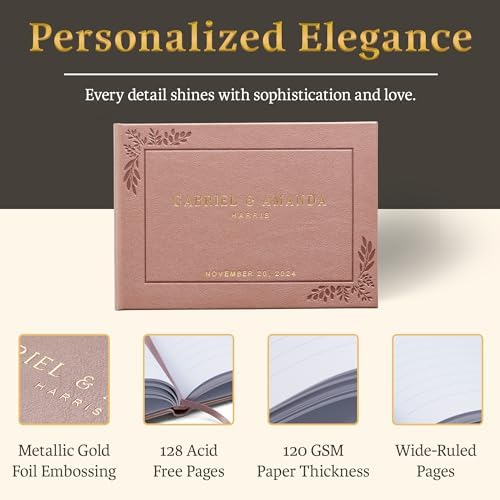 Promot Personalized Wedding Guest Book - Elegant Hardcover for Reception Baby Shower Birthday
