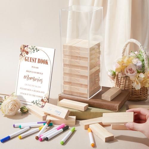 Beeveer 80 Pcs Wooden Block Guest Book Set for Wedding Sign In