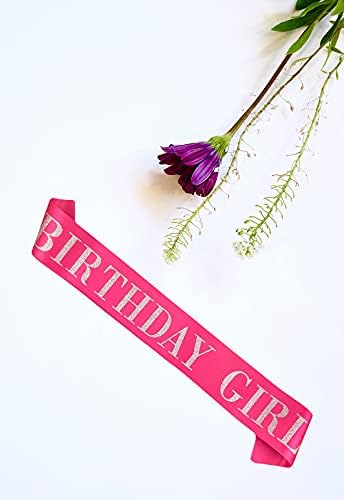 Birthday Girl Sash for Women Hot Pink Satin with Silver Glitter