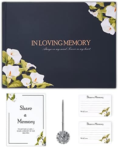 Lily Funeral Guest Book Set with Memory Cards and Silver Pen