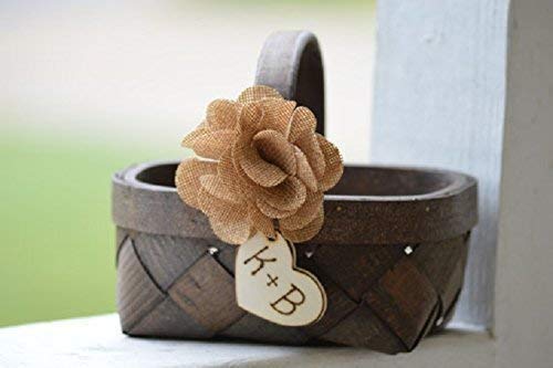 Rustic Flower Girl Basket Country Wedding Decor Burlap Basket