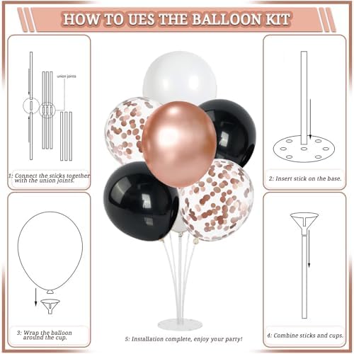 207 Pcs Rose Gold Black Birthday Decorations for Women