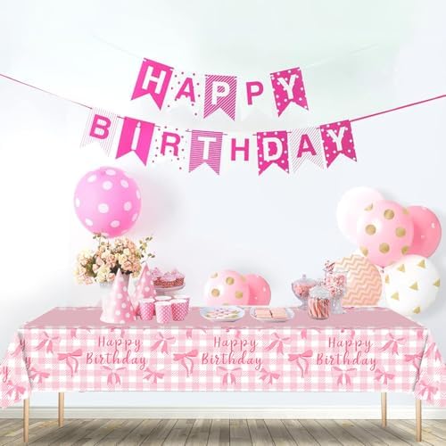 MAYSUN 3 Pcs Pink Bow Tablecloth for Birthday Parties