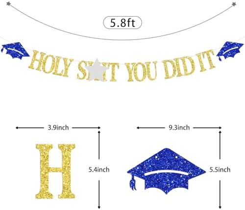 Congrats You Did It Banner Gold Blue Glitter