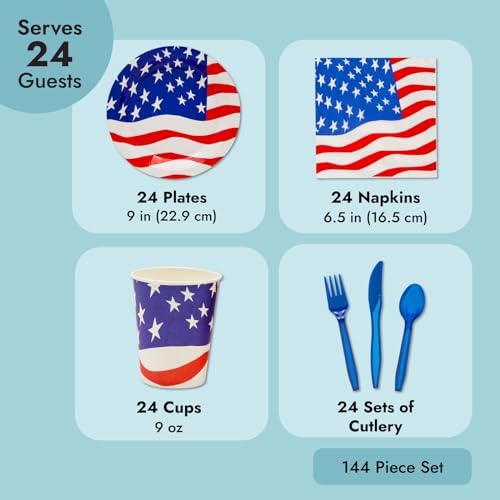 Juvale 144 Piece Patriotic Party Set for 24