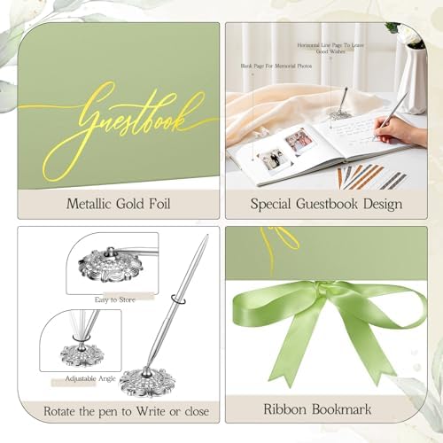 Affrolling Wedding Guest Book Set with Pen and Acrylic Sign