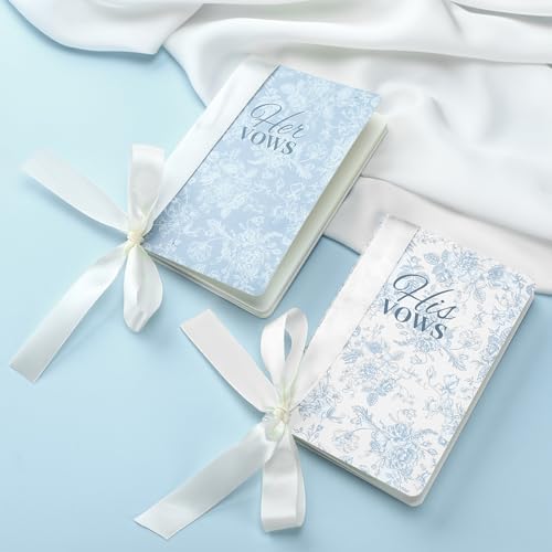 2 Pcs Blue His and Hers Vow Books with Ribbon Bow