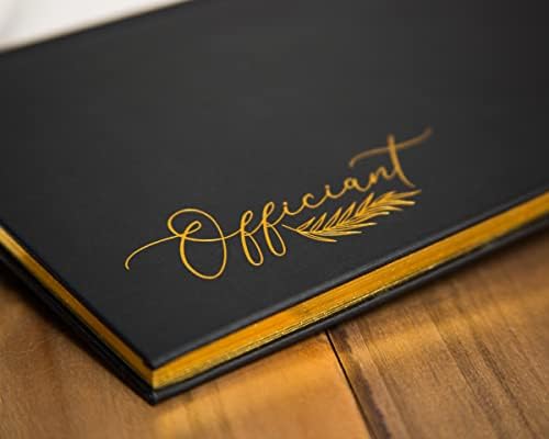 Wedding Officiant Book - Modern Minimalist Black Hardcover with Gold Embossed Design