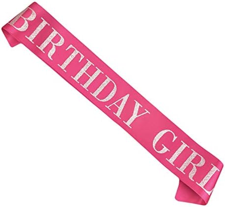 Birthday Girl Sash for Women Hot Pink Satin with Silver Glitter