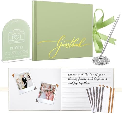 Affrolling Wedding Guest Book Set with Pen and Acrylic Sign