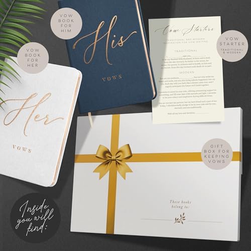 ARTESORI His and Hers Vow Books - White Navy Linen Wedding Set