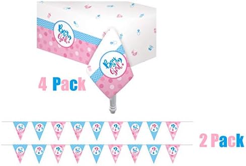 4 Pack Gender Reveal Table Covers with Pennant Banners