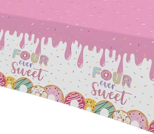 Four Ever Sweet Birthday Tablecloth Set for 4th Birthday 3 Pack 55x86in