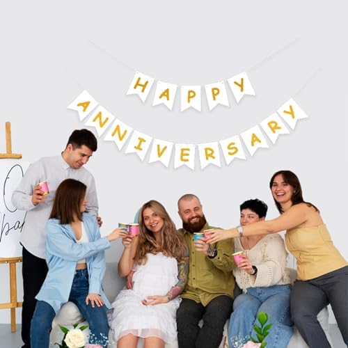 White Happy Anniversary Banner for Wedding Party Decoration