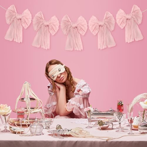 Pink Bow Garland Banner for Coquette Birthday Party Decor