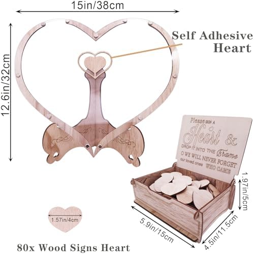 Wooden Heart Guest Book Set with Drop Box and Frame