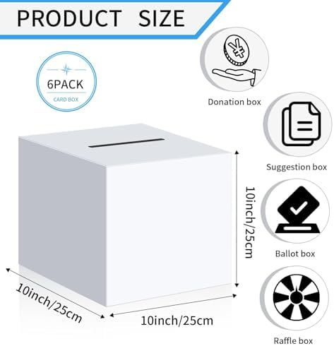 6 Pack 10 Inch White Cardboard Raffle Boxes