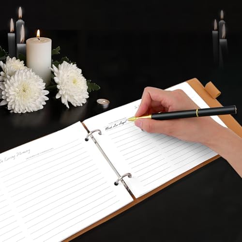 Dapsang Black Leather Funeral Guest Book with Pen 120 Pages Loose Leaf