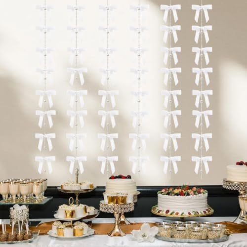 Meseey 6 Pack White Satin Bow Garland Set