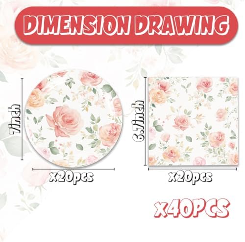 Egami 40pcs Floral Birthday Party Set with Plates and Napkins