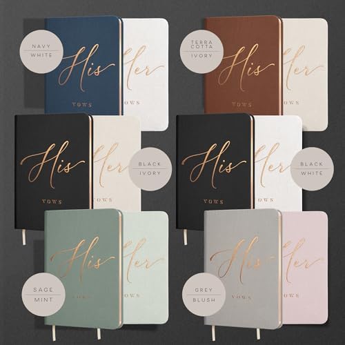 ARTESORI His and Hers Vow Books - White Navy Linen Wedding Set