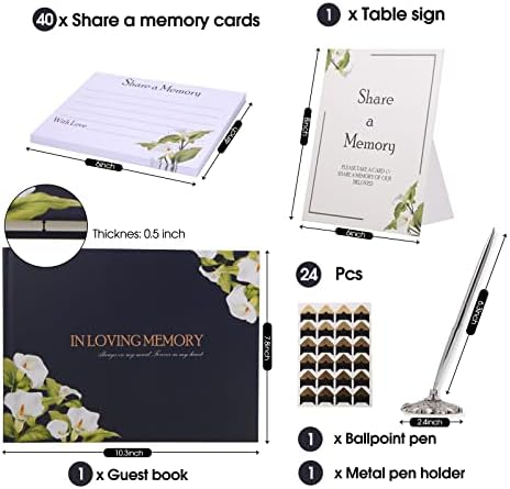 Lily Funeral Guest Book Set with Memory Cards and Silver Pen