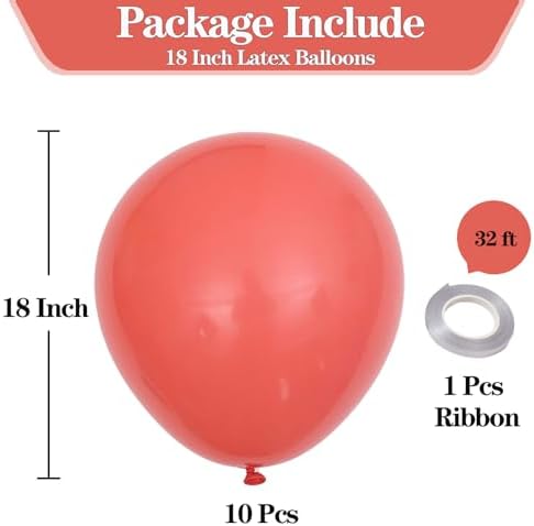 KALOR 18 Inch Coral Red Balloons 10 Pcs