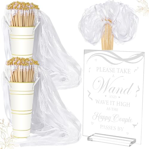 103 Pcs Wedding Wand Set with Gold Bells and Acrylic Sign