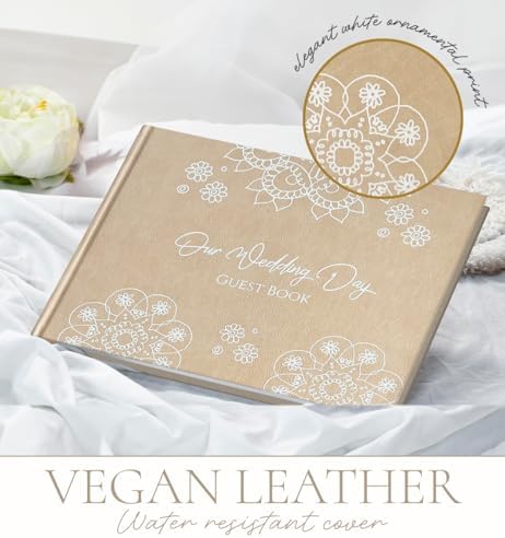One Golden Elegant Wedding Guest Book with Pen